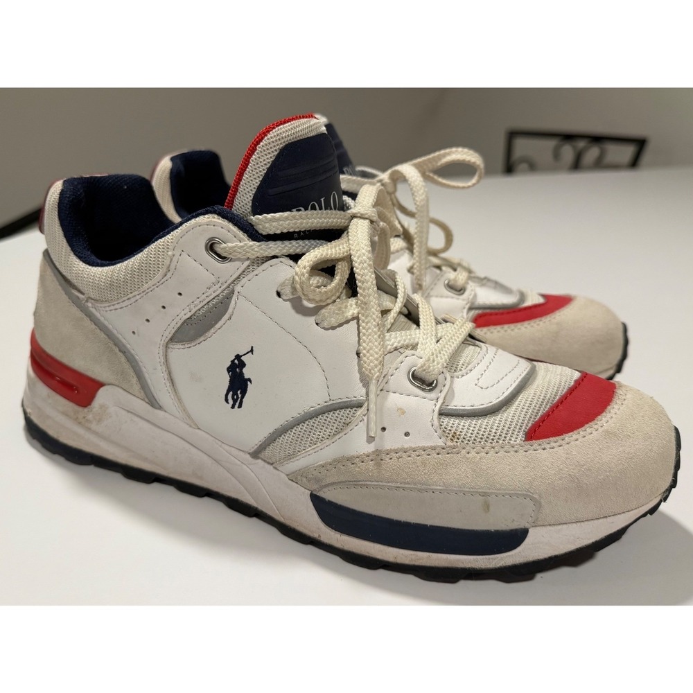 Polo Ralph Lauren Trackstr 200 Sneakers White Navy Red Leather Suede 9.5
